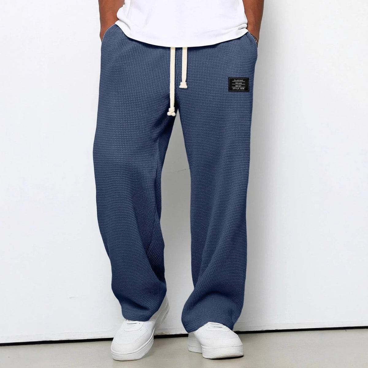 Pantaloni larghi testurizzati con cordoncino – Blu
