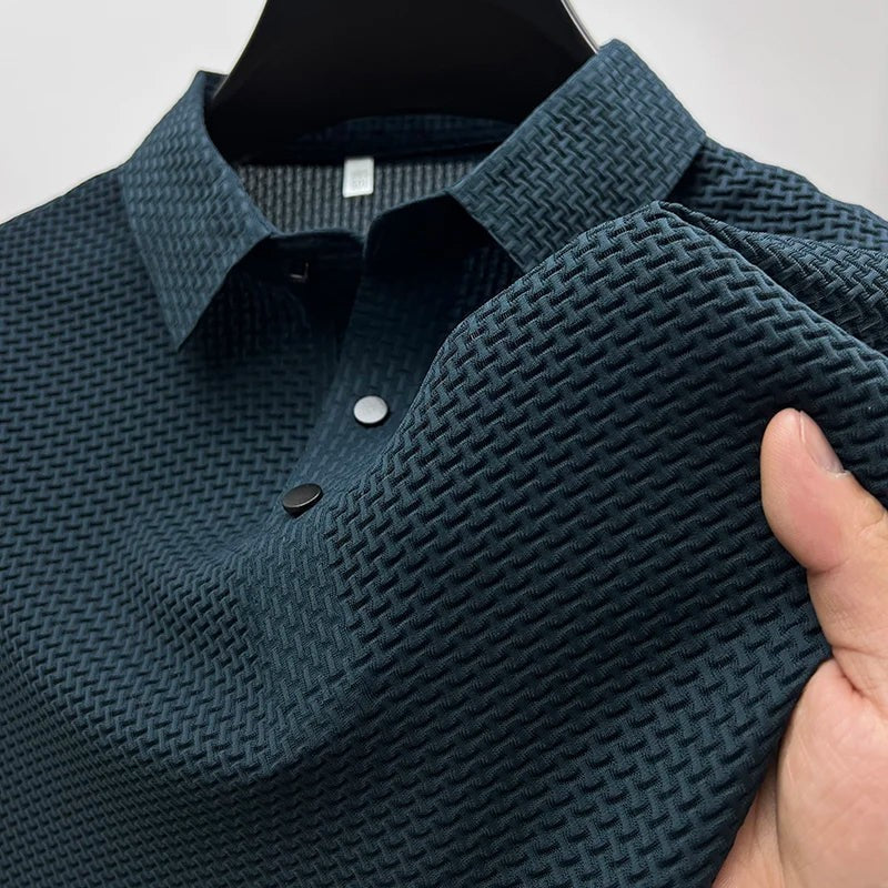 Polo aderente in maglia a nido d'ape – Blu