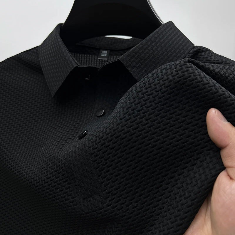 Polo aderente in maglia a nido d'ape – Nero