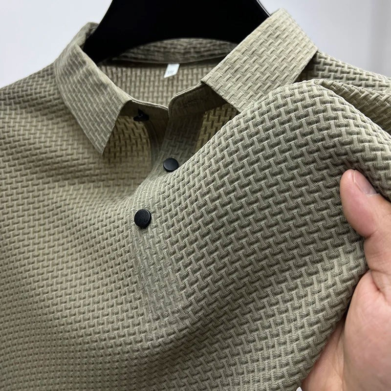 Polo aderente in maglia a nido d'ape – Kaki