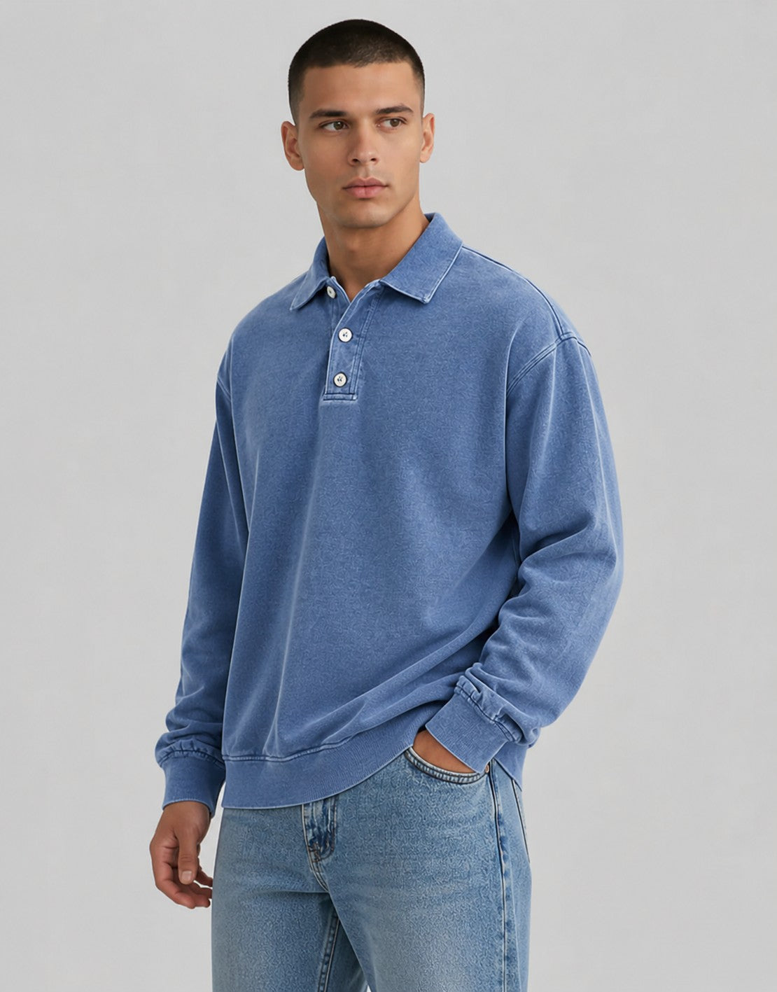 Polo ampia a maniche lunghe – Blu