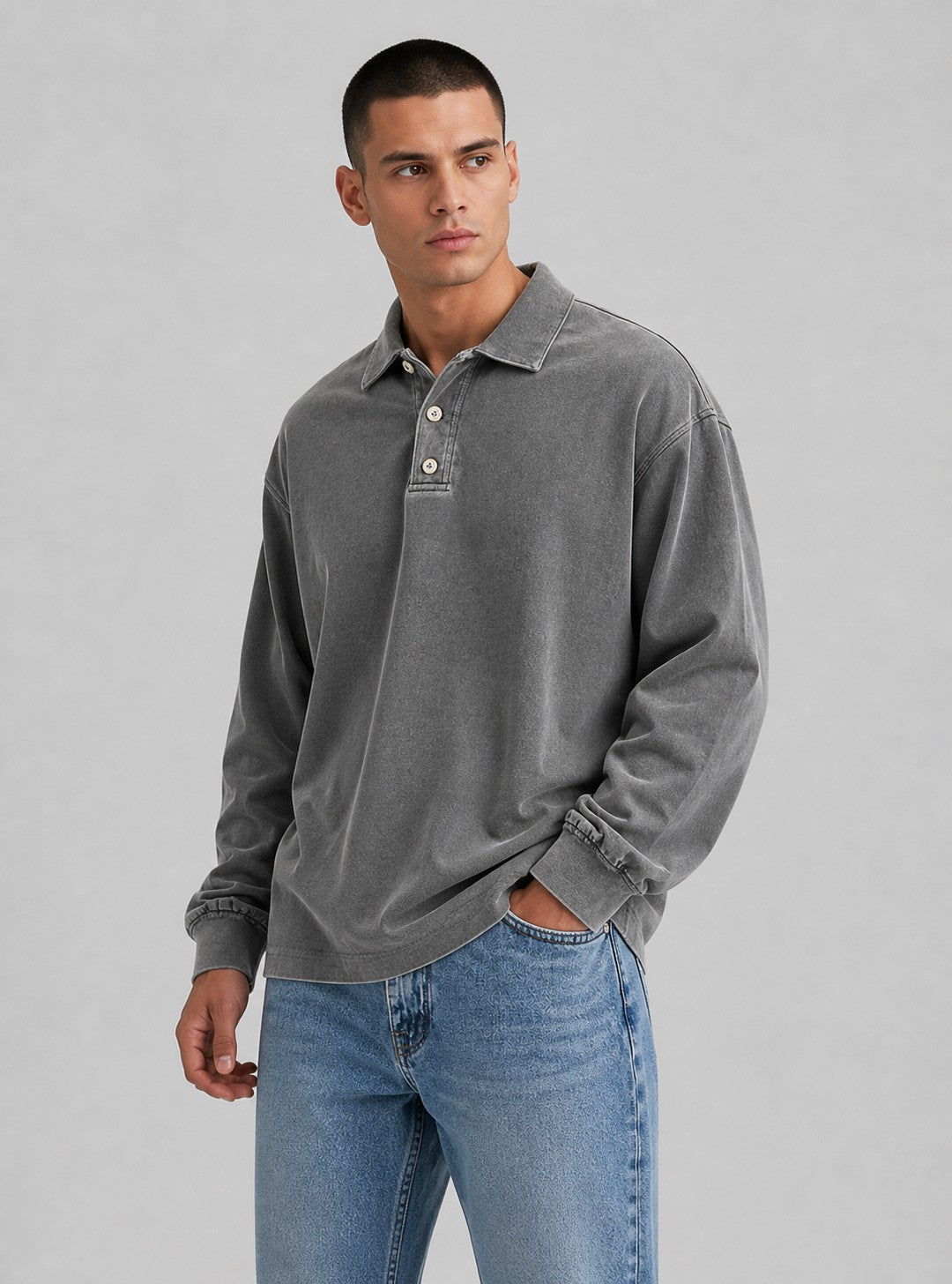 Polo ampia a maniche lunghe – Grigio