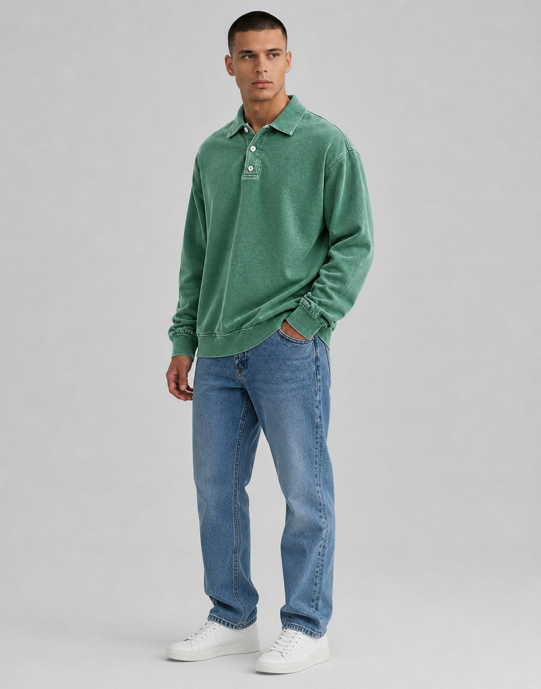 Polo ampia a maniche lunghe – Verde