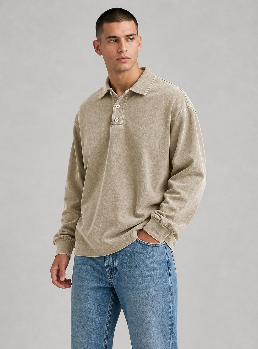 Polo ampia a maniche lunghe – Beige
