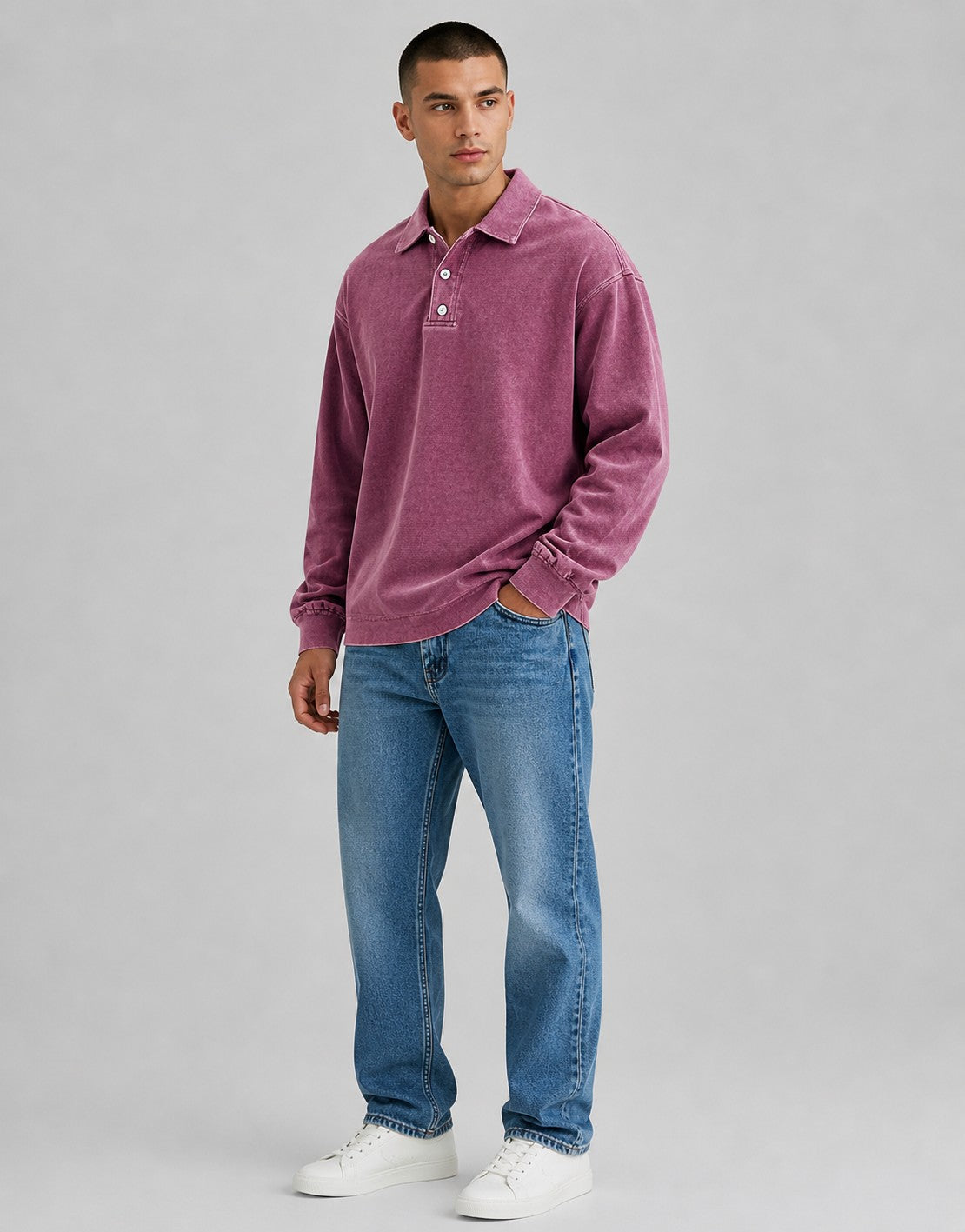 Polo ampia a maniche lunghe – Rosa